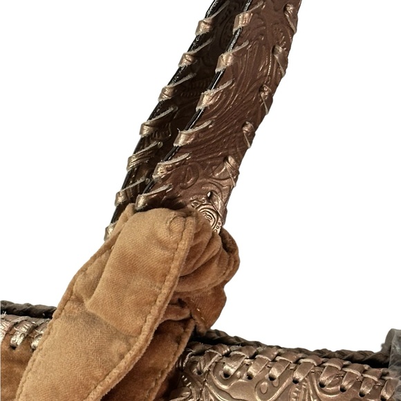 NWT BCBGIRLS  Caramel Genuine Leather and Fabric Shoulder Bag - Picture 6 of 11